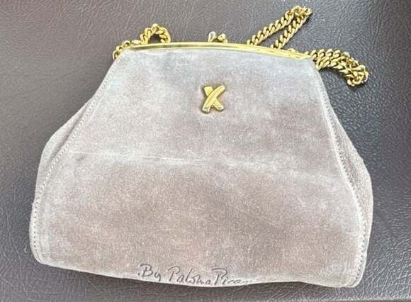 Paloma Picasso Handbags - By Paloma Picasso Vintage Taupe Suede Mini Handbag with Gold Chain